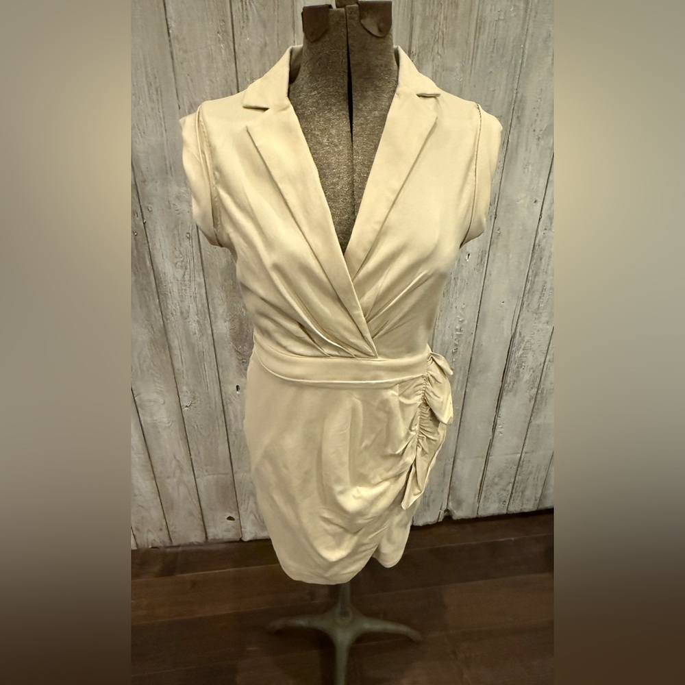 Chic Cream Sleeveless Wrap Dress